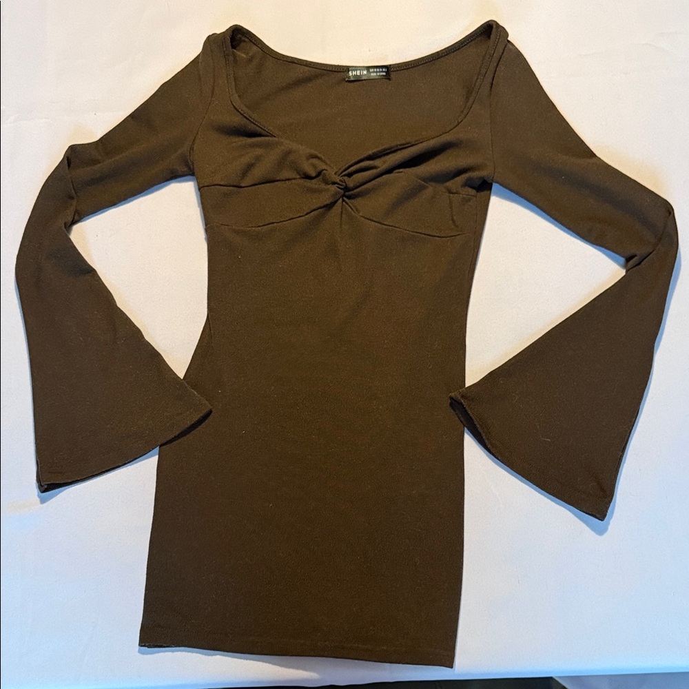 Elegant Brown Flared Sleeve Dress